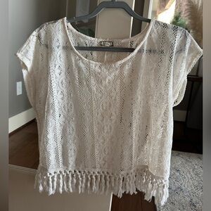 Cute White Lace Tassel Top